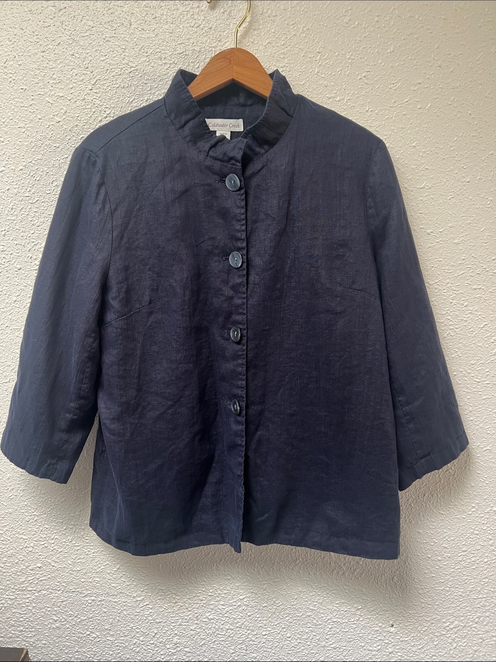 Coldwater Creek 100% linen Blue Button-Front Shirt Jacket